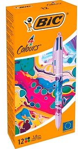 BIC 4-Farben-Kugelschreiber 4 Colours Hydro bunt, Schreibfarbe: blau, rot, schwarz, grün, 12 St.