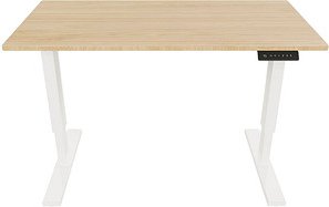 Thumbnail - BISLEY E-StarterTech elektrisch höhenverstellbarer Schreibtisch kendal eiche rechteckig, T-Fuß-Gestell weiß 160,0 x 60,0...