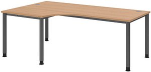 Thumbnail - HAMMERBACHER HS82 höhenverstellbarer Schreibtisch eiche L-Form, 5-Fuß-Gestell grau 200,0 x 80,0/120,0 cm