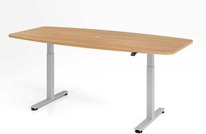 HAMMERBACHER Konferenztisch XMST22 eiche Tonnenform, T-Fuß-Gestell silber, 220,0 x 83,0/103,0 x 71,0 - 120,0 cm