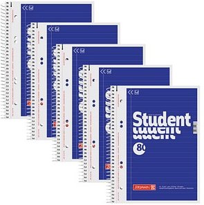 BRUNNEN Collegeblöcke Student Kleinformat liniert DIN A5 Innenrand, 5 Blöcke