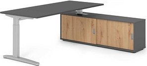 HAMMERBACHER XBE19SB höhenverstellbarer Schreibtisch grafit rechteckig, C-Fuß-Gestell silber 180,0 x 80,0 cm