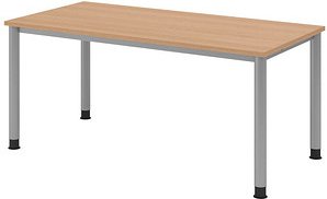 HAMMERBACHER HS16 höhenverstellbarer Schreibtisch eiche rechteckig, 4-Fuß-Gestell silber 160,0 x 80,0 cm