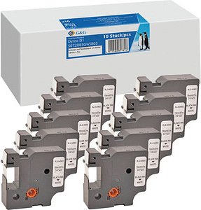 G&G Schriftbänder ersetzt Dymo D1/45803/S0720830 19333, 19 mm, schwarz auf weiß, 10 St.