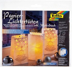 folia Papiertüten für Tischlichter Weihnachtsbaum weiß 10 St.