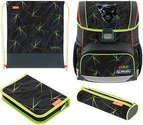 Thumbnail - herlitz Schulranzen-Set Loop Plus Wild Life Kunstfaser grau