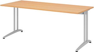 HAMMERBACHER BS19 Schreibtisch buche rechteckig, C-Fuß-Gestell silber 180,0 x 80,0 cm
