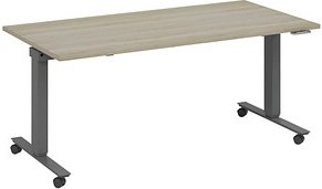 Thumbnail - fm Topspin elektrisch höhenverstellbarer Schreibtisch eiche, anthrazit metallic rechteckig, T-Fuß-Gestell mit Rollen gra...