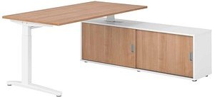 HAMMERBACHER XBE16SB höhenverstellbarer Schreibtisch nussbaum rechteckig, C-Fuß-Gestell weiß 160,0 x 80,0 cm