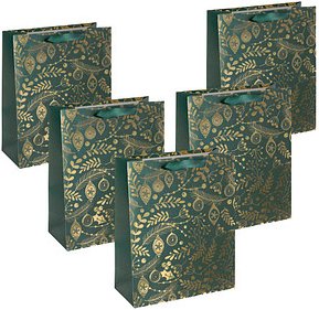 SIGEL Geschenktüten Golden ornaments on green Motiv 26,0 x 32,0 cm, 5 St.