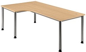 Thumbnail - HAMMERBACHER Orbis höhenverstellbarer Schreibtisch buche L-Form, 5-Fuß-Gestell silber 200,0 x 80,0/120,0 cm