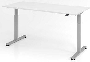 Thumbnail - HAMMERBACHER XMST19 elektrisch höhenverstellbarer Schreibtisch weiß rechteckig, T-Fuß-Gestell silber 180,0 x 80,0 cm