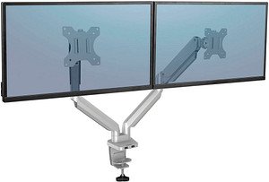 AKTION: Fellowes Monitor-Halterung Platinum Series 8056501 silber für 2 Monitore, Tischklemme, Tischbohrung mit 20 Euro ...