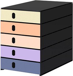 styro Schubladenbox styroval pro Emotions Sonnenaufgang gelb, orange, rosa, lila 14-8000.SO, DIN A4 mit 5 Schubladen