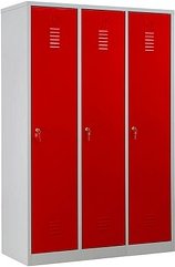 Gürkan Spind lichtgrau, feuerrot 105418, 3 Schließfächer 118,5 x 50,0 x 180,0 cm