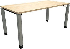 fm Sidney höhenverstellbarer Schreibtisch königsahorn rechteckig, 4-Fuß-Gestell Quadratrohr silber 160,0 x 80,0 cm