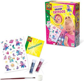SES Creative® Klebetattoo-Set Galaxy Einhorn verschiedene Motive, 1 Blatt