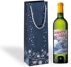 3 SIGEL Geschenktüten für Flaschen Silver Snowflakes Motiv 12,5 x 36,0 cm