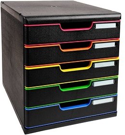 Thumbnail - Exacompta Schubladenbox Modulo schwarz mit bunten Farblinien 301914D, DIN A4 mit 5 Schubladen