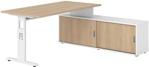 Thumbnail - HAMMERBACHER OSE16SB höhenverstellbarer Schreibtisch eiche rechteckig, T-Fuß-Gestell weiß 160,0 x 80,0 cm