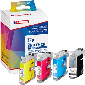 Thumbnail - edding EDD-449 schwarz, cyan, magenta, gelb Druckerpatronen kompatibel zu brother LC-123BK/C/M/Y, 4er-Set