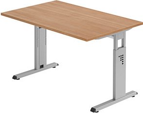 HAMMERBACHER Gradeo höhenverstellbarer Schreibtisch nussbaum rechteckig, C-Fuß-Gestell silber 120,0 x 80,0 cm