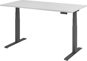 HAMMERBACHER XDKB16 elektrisch höhenverstellbarer Schreibtisch lichtgrau rechteckig, C-Fuß-Gestell grau 160,0 x 80,0 cm