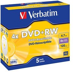 verbatim DVD+RW 4,7 GB wiederbeschreibbar, 5 St.