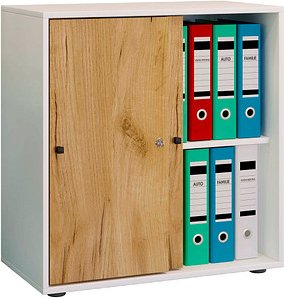 VCM my office Schiebetürenschrank L Lona, 919444 honig-eiche, weiß 1 Fachboden 70,0 x 37,0 x 74,0 cm