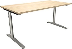 fm fastline höhenverstellbarer Schreibtisch königsahorn rechteckig, C-Fuß-Gestell Rundrohr silber 160,0 x 80,0 cm
