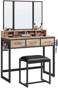 VASAGLE Schminktisch rechteckig Spanplatte eiche, schwarz 90,0 x 40,0 x 141,0 cm, 1 St.