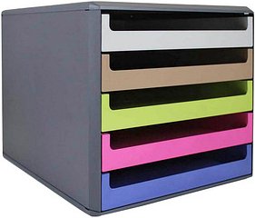 Thumbnail - M&M Schubladenbox hellgrau, karamell, hellgrün, pink, blau 30057674BE, DIN A4 mit 5 Schubladen, 1 St.