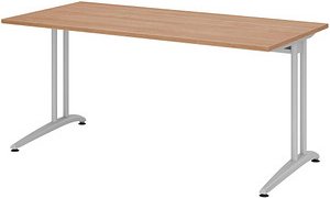 Thumbnail - HAMMERBACHER BS16 Schreibtisch nussbaum rechteckig, C-Fuß-Gestell silber 160,0 x 80,0 cm