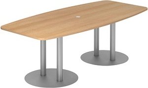 HAMMERBACHER Konferenztisch KT22S eiche Tonnenform, Rundrohr silber, 220,0 x 83,0 - 103,0 x 74,0 cm