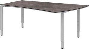 Thumbnail - röhr Imperia höhenverstellbarer Schreibtisch quarzit Trapezform, 4-Fuß-Gestell silber 180,0 x 80,0/100,0 cm