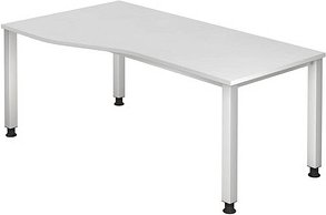 Thumbnail - HAMMERBACHER Akandia höhenverstellbarer Schreibtisch weiß Trapezform, 4-Fuß-Gestell silber 180,0 x 80,0/100,0 cm