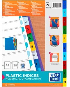 OXFORD Ordnerregister DIN A4 Vollformat 1-10 farbig 10-teilig, 1 Satz