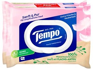 Tempo Feuchtes Toilettenpapier Sanft & Pur Duo-Pack 1-lagig, 2x 42 Tücher