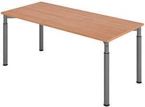 Thumbnail - HAMMERBACHER YS19 höhenverstellbarer Schreibtisch nussbaum rechteckig, 4-Fuß-Gestell grau 180,0 x 80,0 cm