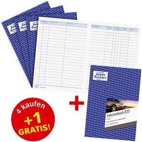 Thumbnail - 4 + 1 GRATIS: 4 AVERY Zweckform Fahrtenbuch, Pkw mit Jahresabrechnung Formularbuch + GRATIS 1 St.