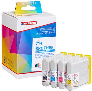 edding EDD-714 schwarz, cyan, magenta, gelb Druckerpatronen kompatibel zu brother LC-1000BK/C/M/Y, 4er-Set