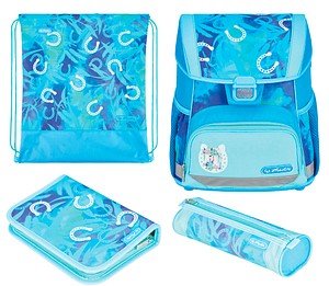 herlitz Schulranzen-Set Loop Plus Lucky Horse Kunstfaser grün