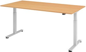 Thumbnail - HAMMERBACHER XMST2E elektrisch höhenverstellbarer Schreibtisch buche rechteckig, T-Fuß-Gestell silber 200,0 x 100,0 cm