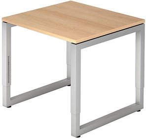 Thumbnail - HAMMERBACHER RS08 höhenverstellbarer Schreibtisch eiche quadratisch, O-Fuß-Gestell silber 80,0 x 80,0 cm