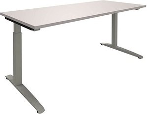 fm Sidney höhenverstellbarer Schreibtisch lichtgrau rechteckig, C-Fuß-Gestell Quadratrohr silber 180,0 x 80,0 cm