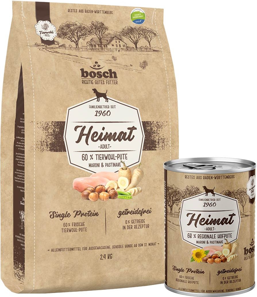 Bosch Heimat Tierwohl-Pute 2,4 kg + Nassfutter 400 g gratis