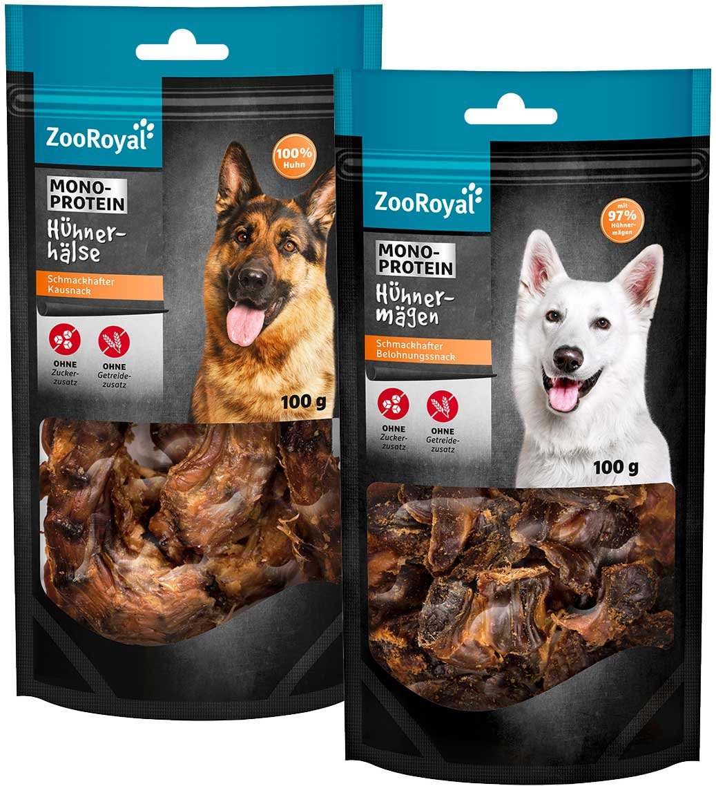 ZooRoyal Hühnerhälse und Hühnermägen Mixpaket 10x100g