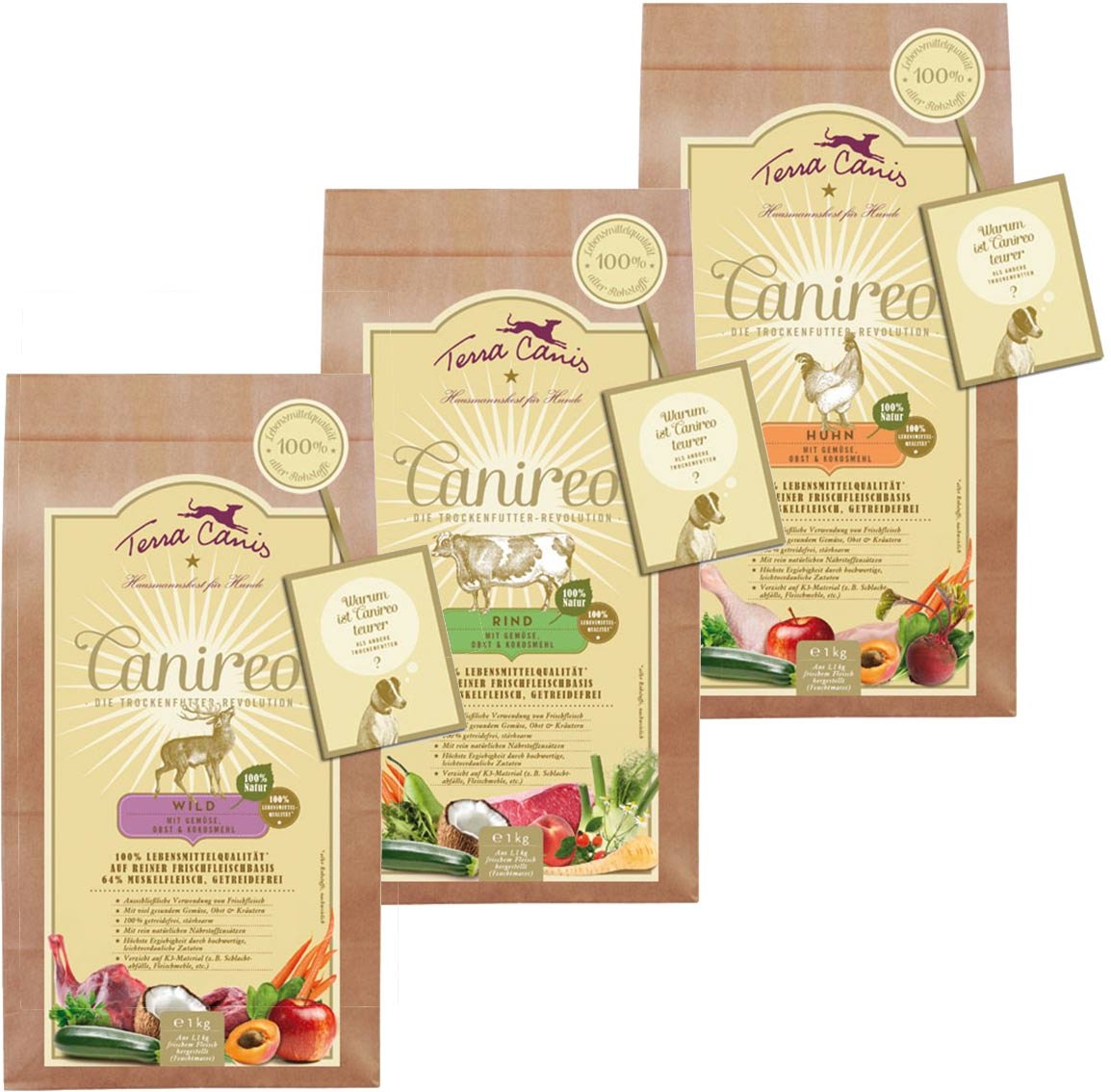 Terra Canis Canireo Mixpaket Huhn, Wild & Rind 3x1kg