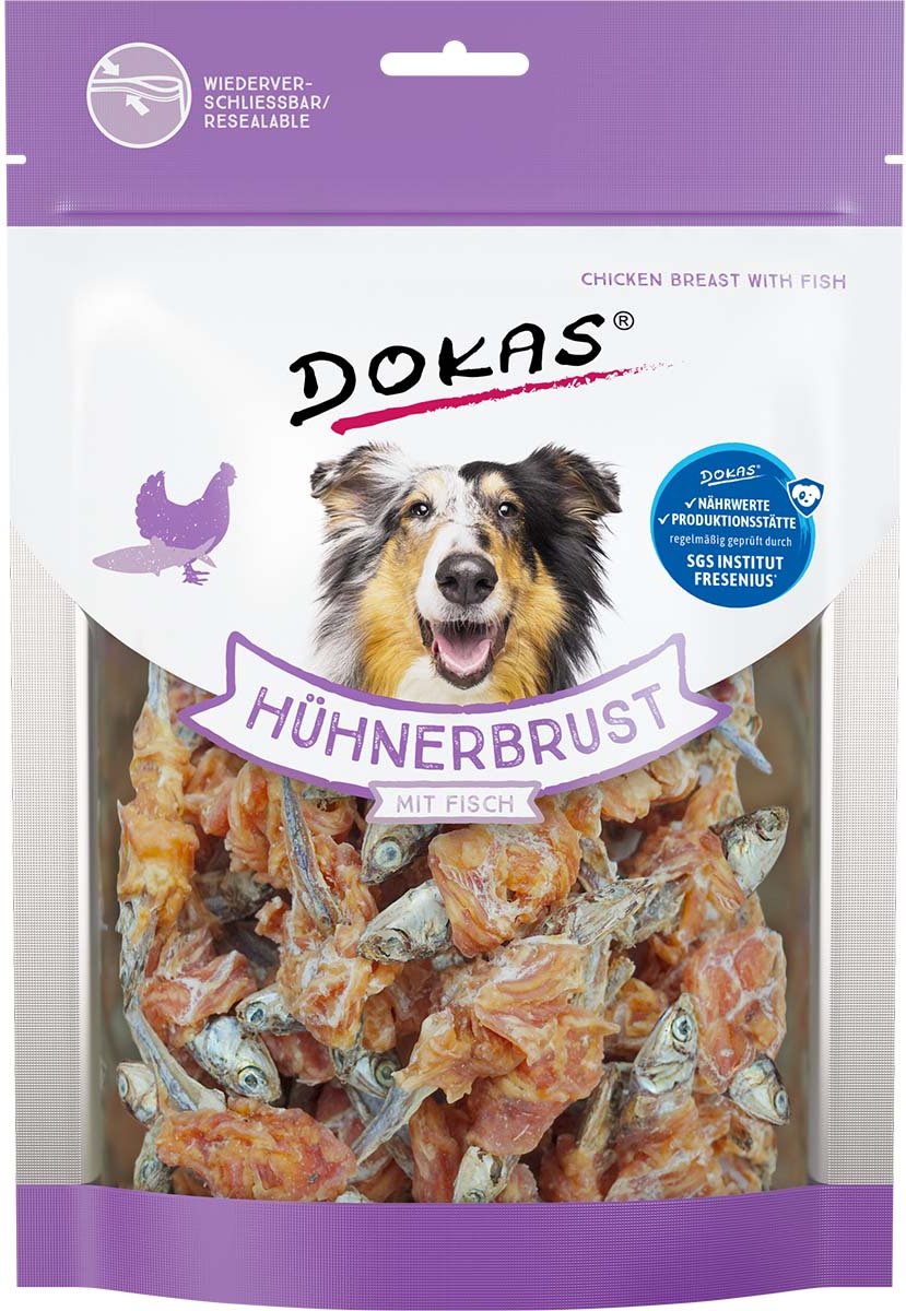 Dokas Hundesnack Hühnerbrust mit Fisch 2x220g