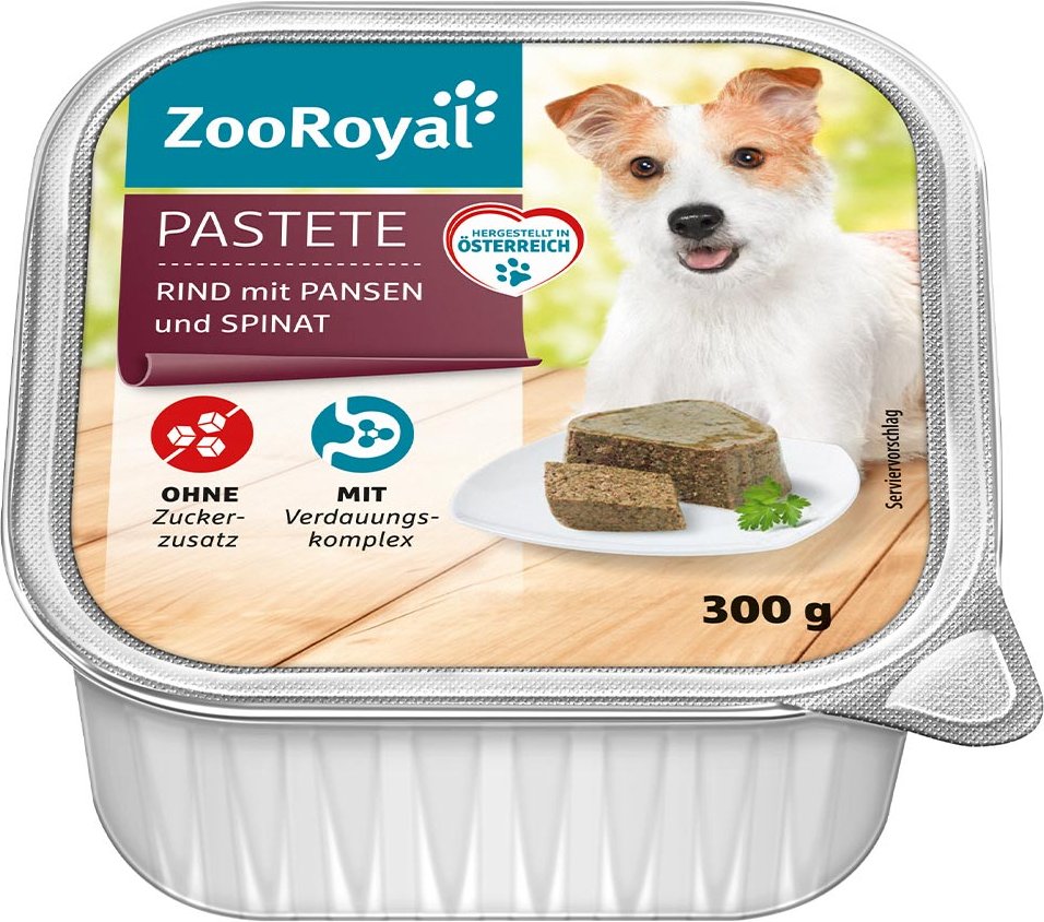ZooRoyal Pastete Rind mit Pansen und Spinat 9x300g